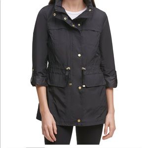 Cole Haan Packable Hooded Water-Resistant Anorak Coat, navy size medium